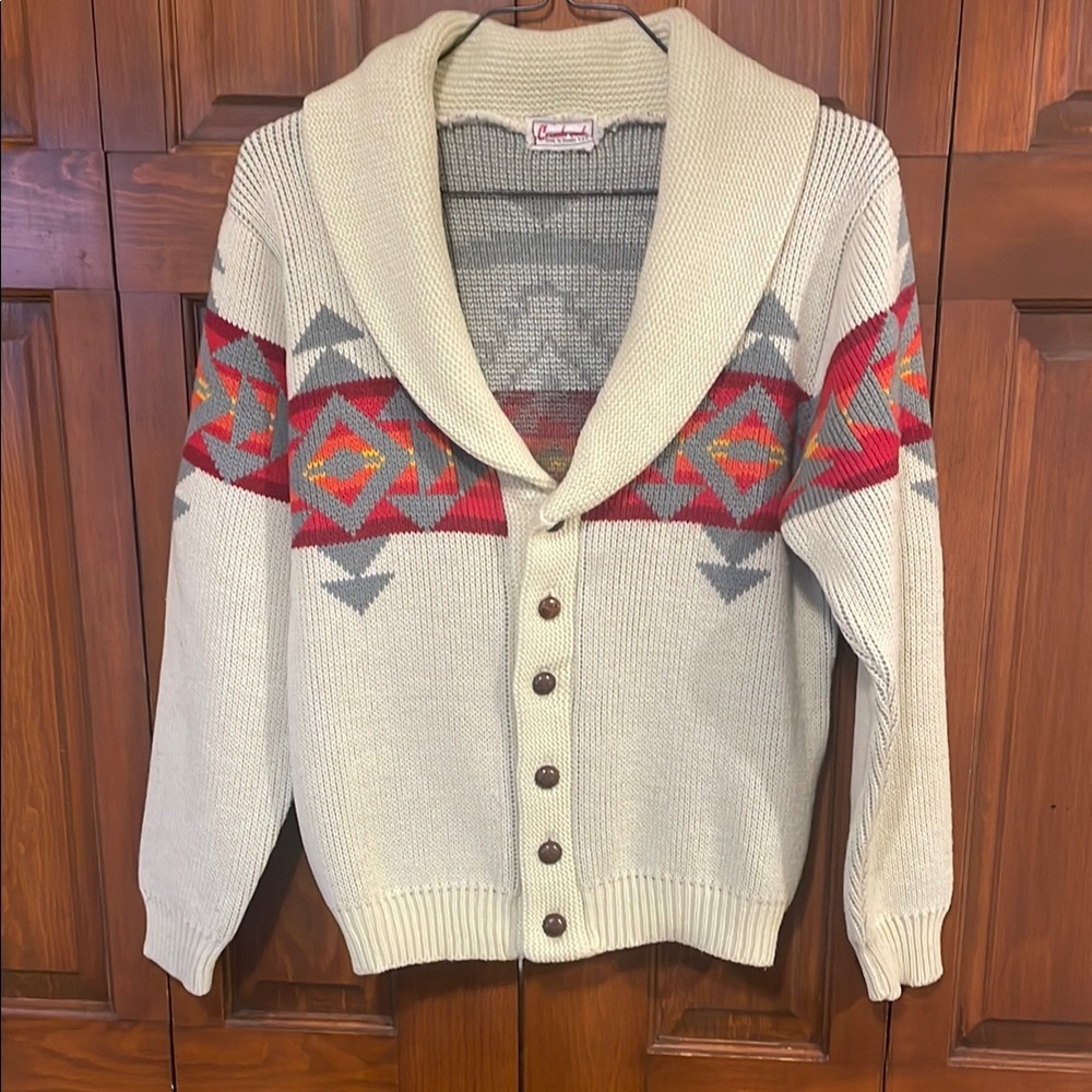 Vintage Cranbrook  Style Southwestern Aztec Knit Cardigan Sweater UNISEX Size M.